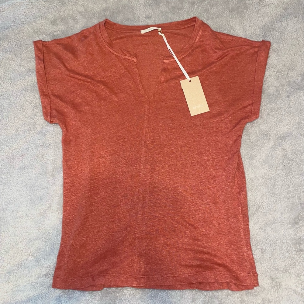 Sessun - Cuffed short sleeve Blouse / copper / 100% linen / NWT